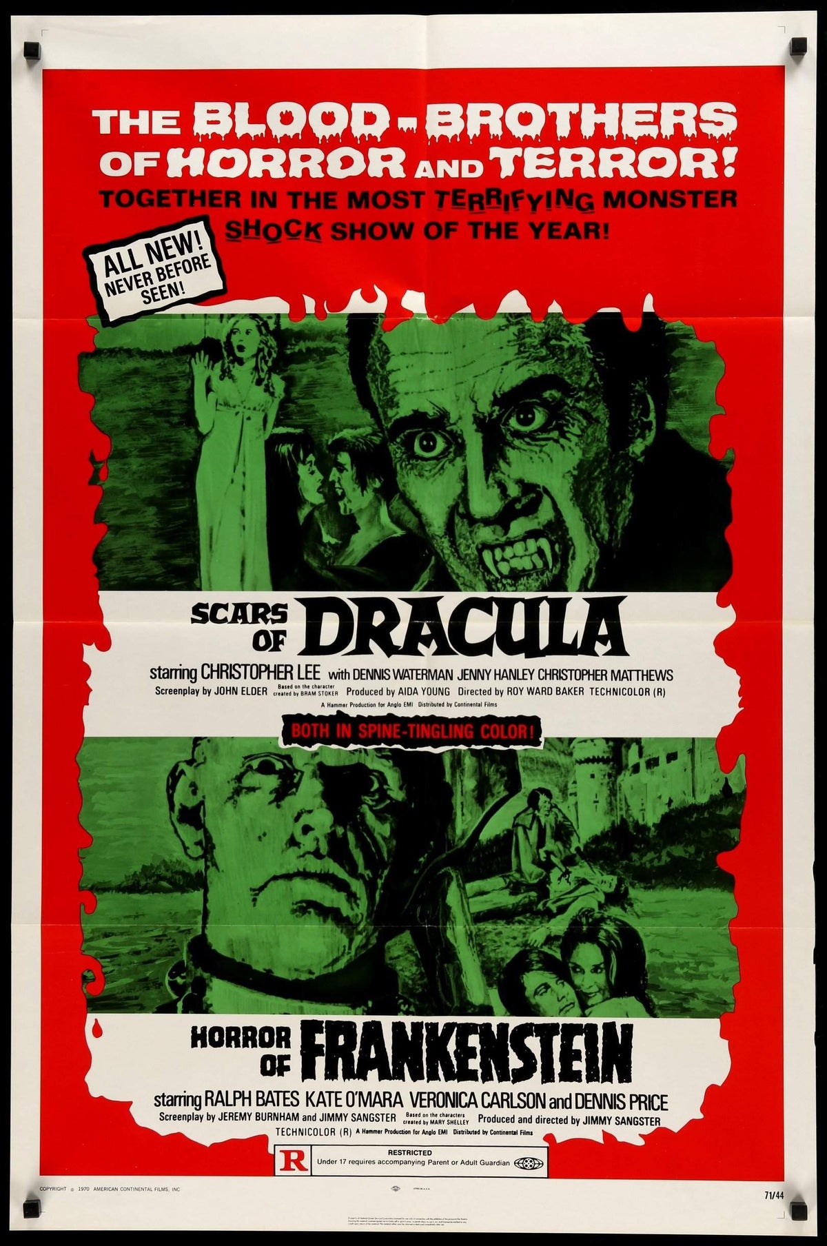Horror of Frankenstein (1971) / Scars of Dracula (1970) original movie poster for sale at Original Film Art - Vintage Movie Posters